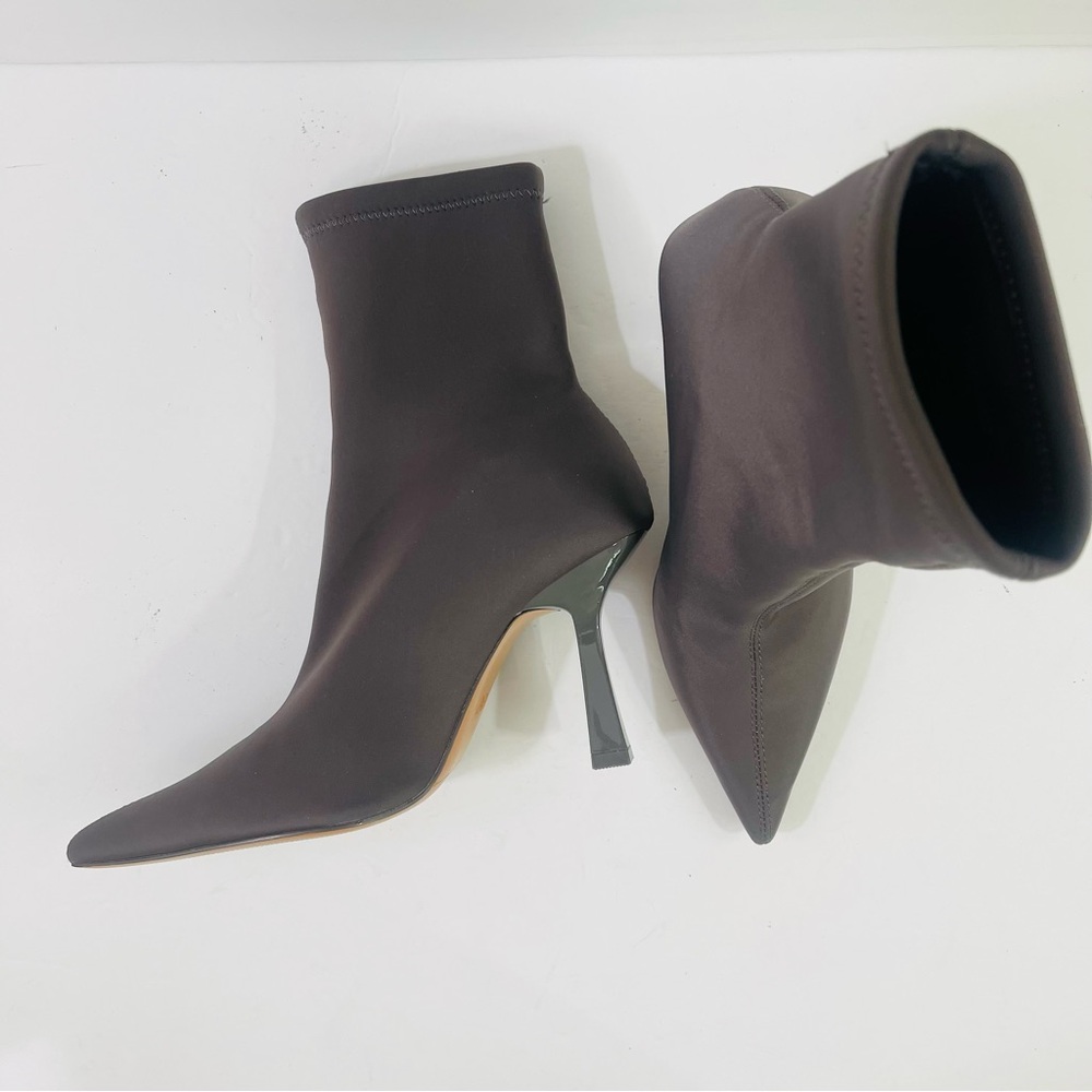 Zara Gray Fabric Pointed Toe Booties